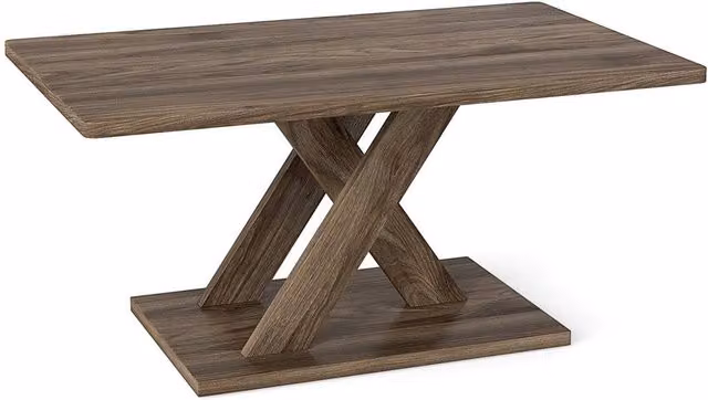 VOGREX Brown Rectangular Rubberwood Coffee Table with X-Frame Base – 1