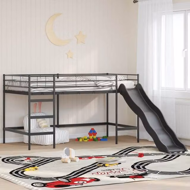 Berkfield Home Kids' Loft Bed Frame with Slide in Black and Anthracite – 1