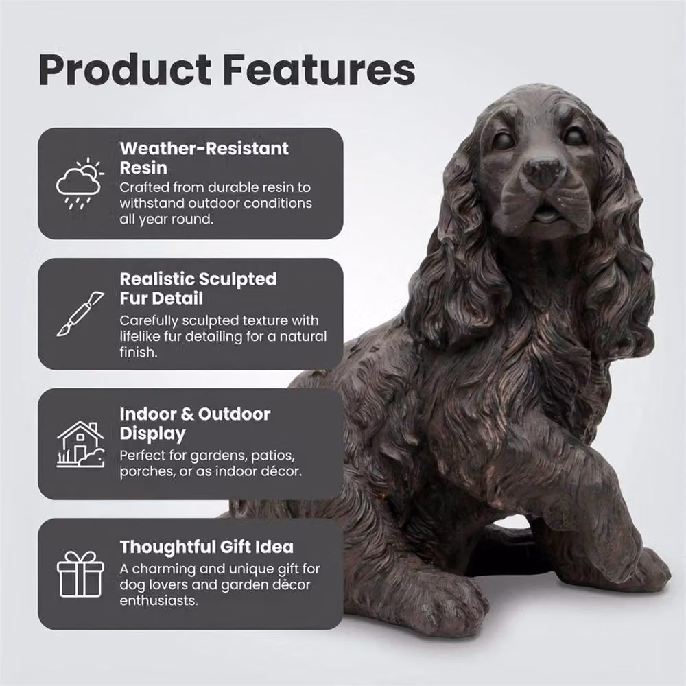 Havendro Cocker Spaniel Dog Statue Garden Ornament in Brown and Bronze – 4