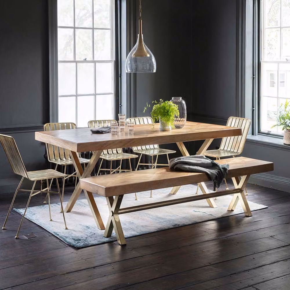 Atkin & Thyme Reeves Modern Rectangular Mango Wood Trestle Dining Table in Brown