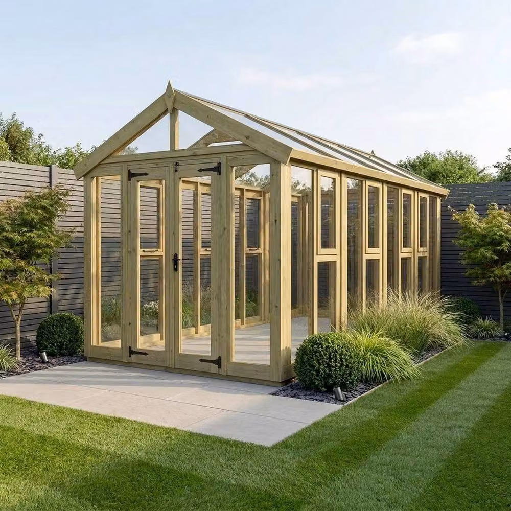 Buttercup Farm Apex Glass Greenhouse in Natural Pressure Treated Timber, W: 548.62 cm, D: 183 cm, H: 210 cm – 2