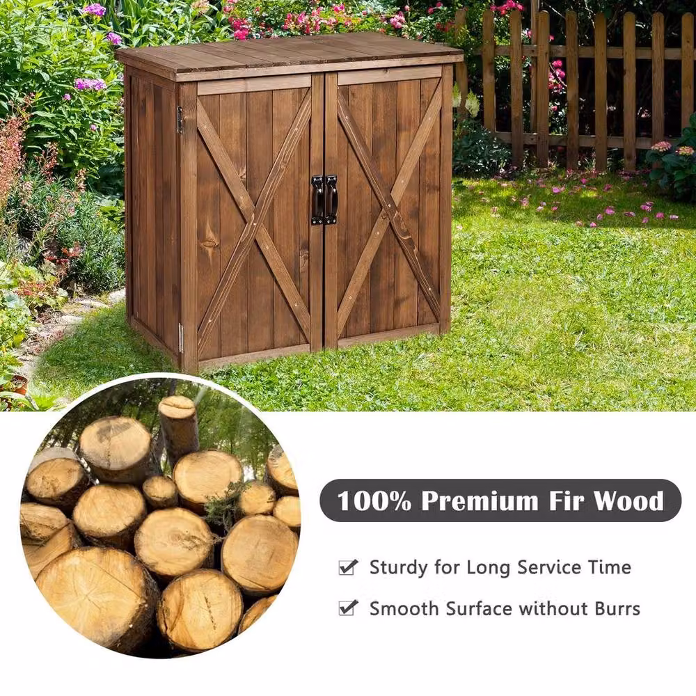 SPETLEK Wooden Garden Tool Shed and Garage Storage Cabinet in Brown, W/D/H: 75 x 70 x 55 cm – 3