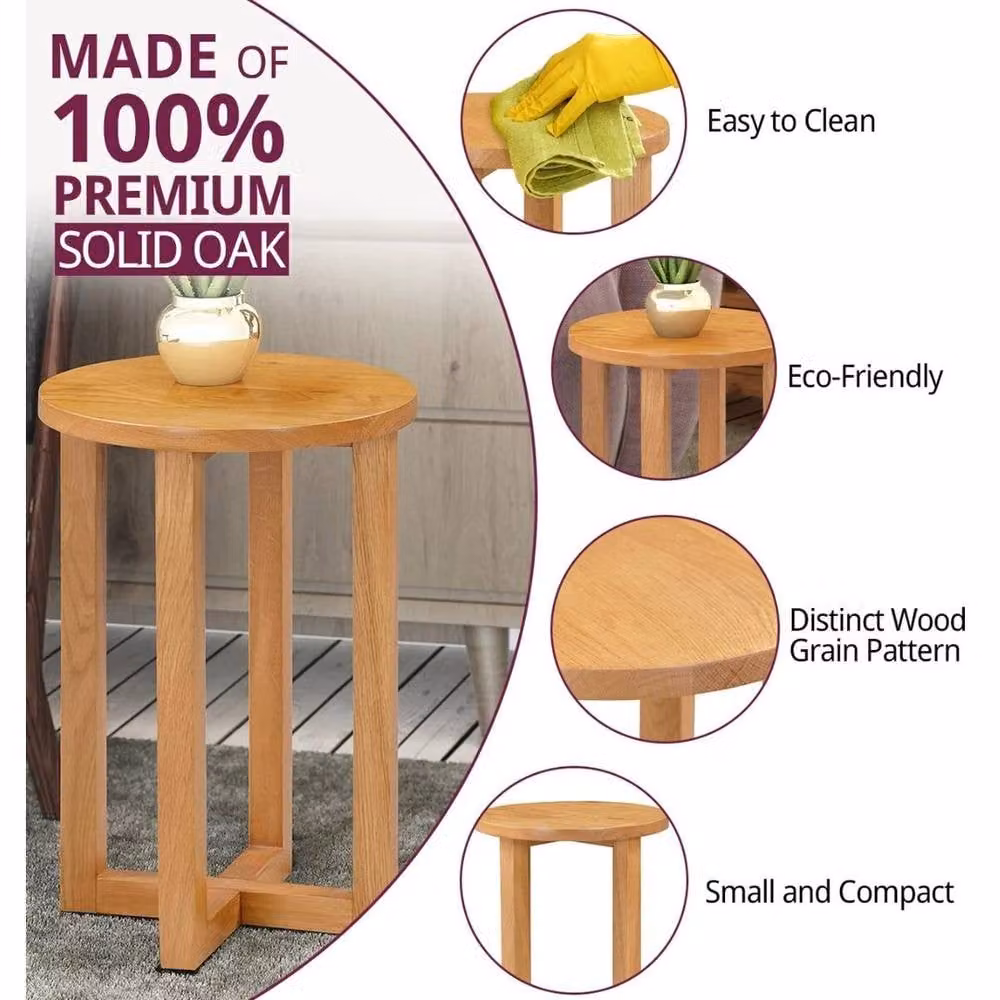 FORGEVIO Round Oak Side Table in Light Oak – 4