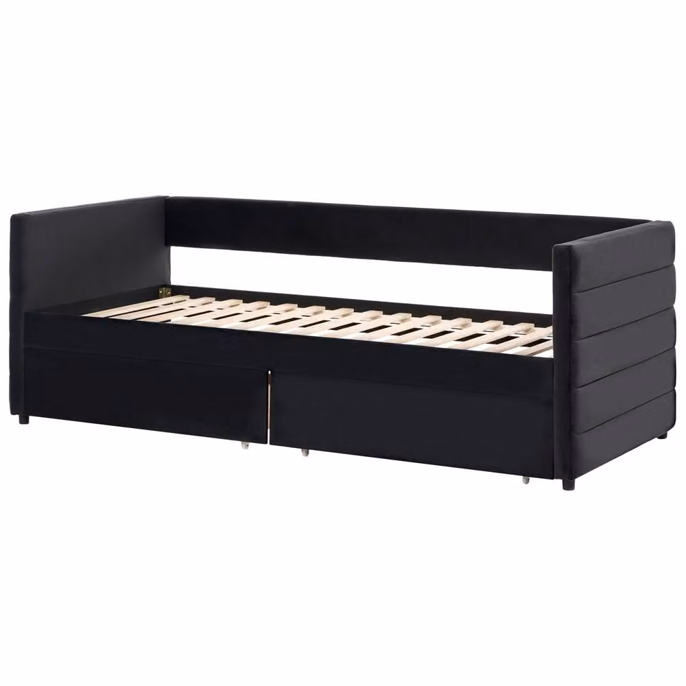 Wyld Haus Black Velvet Daybed with Drawers, W/D/H: 90 x 200 cm – 4