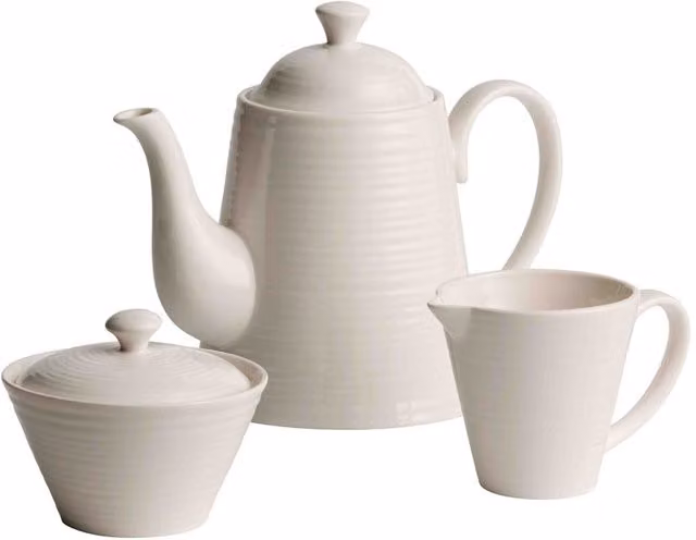 Belleek Living Ripple Porcelain Tea Service Set in White