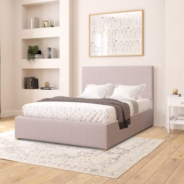 Aspire Garland Eire Linen Fabric Ottoman Storage Bed, Grey, W/D/H: 140 x 200 cm