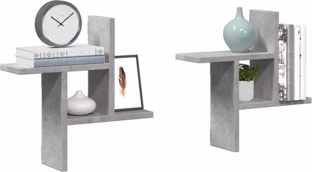 Berkfield Home Wall Shelves, 2 Piece Set in Concrete Grey, W/D/H: 38 x 12 x 38 cm