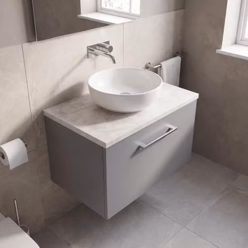 Balterley Wall Hung Grey Bathroom Vanity Unit with Single Soft Close Drawer and Rectangular Laminated Worktop, W: 60.5 cm, D: 39.0 cm, H: 38.1 cm – 3