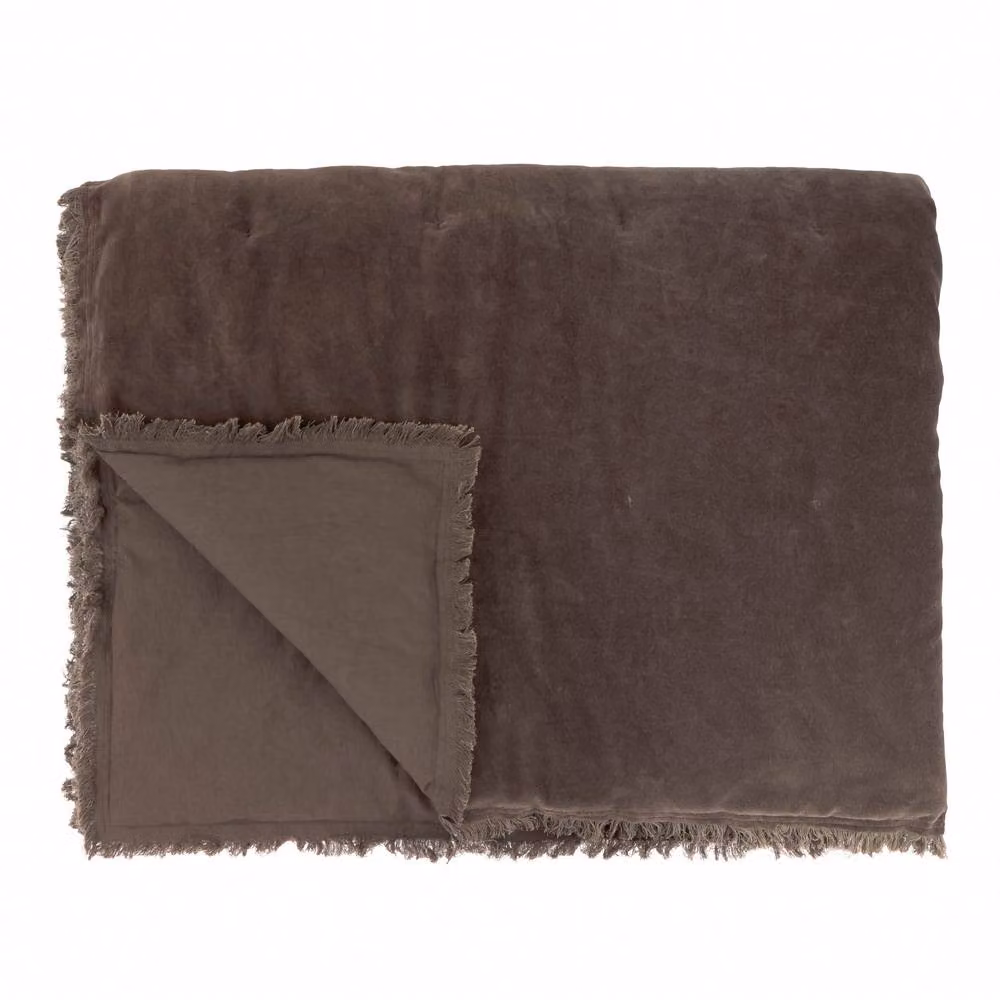 Yard Jaye Chocolate Brown Fringed Cotton Velvet Bedspread – 2