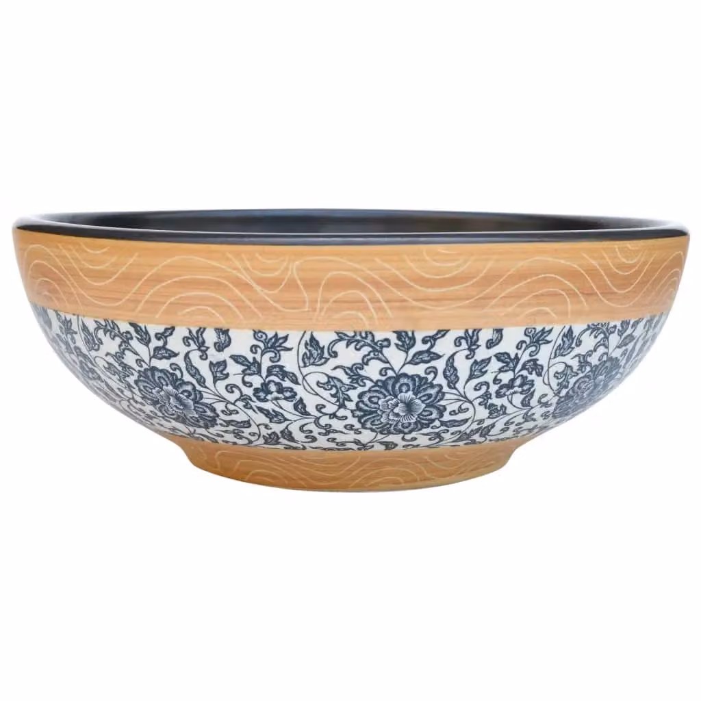 Berkfield Home Round Ceramic Countertop Basin in Black and Multicolour, Diameter: 41 cm, Height: 14 cm – 2