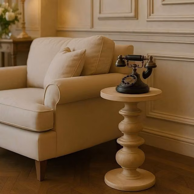 STILVORA Round Mango Wood Accent Table in Beige – 1
