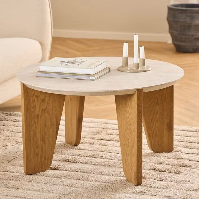 Furniture To Go Dockland Round Coffee Table in Travertine and Wild Oak