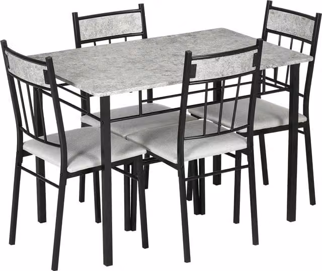 HOMCOM 5 Piece Modern Dining Room Set with Marble Effect Tabletop and Padded Chairs in Light Grey