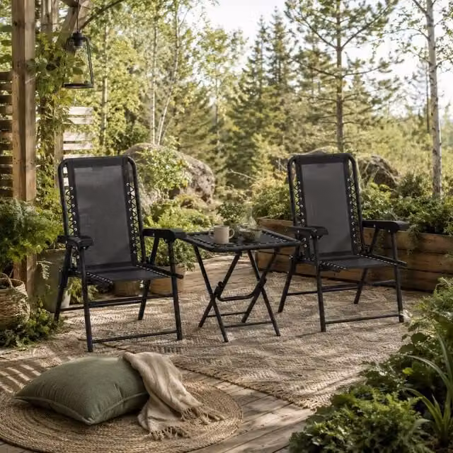 Wyld Haus Lacotte 3 Piece Black Folding Bistro Set with 2 Chairs and Coffee Table – 1