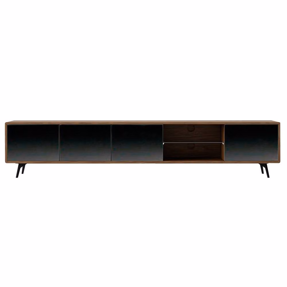 Angel Cerda Walnut TV Unit with Mirror-Effect Black Glass, W: 240 cm, D: 50 cm, H: 50 cm – 2