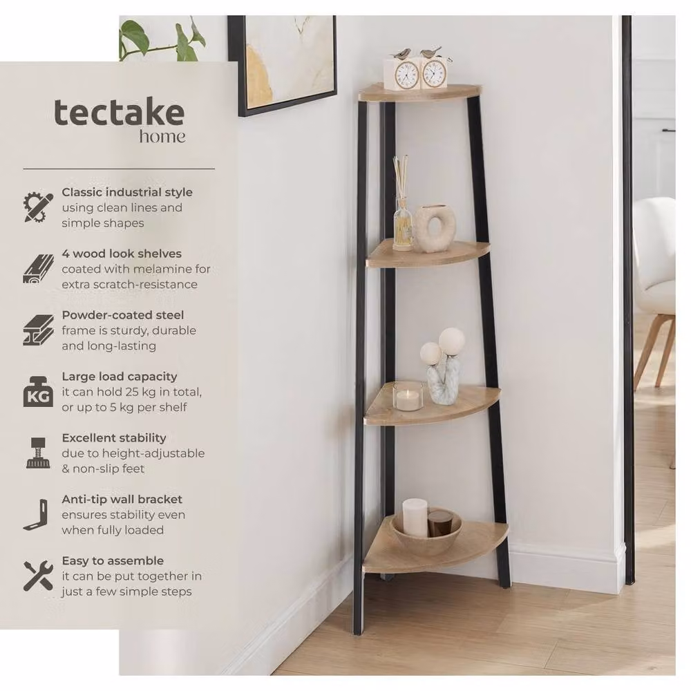 tectake Newbridge Corner Shelf with 4 Adjustable Levels in Light Brown – 2