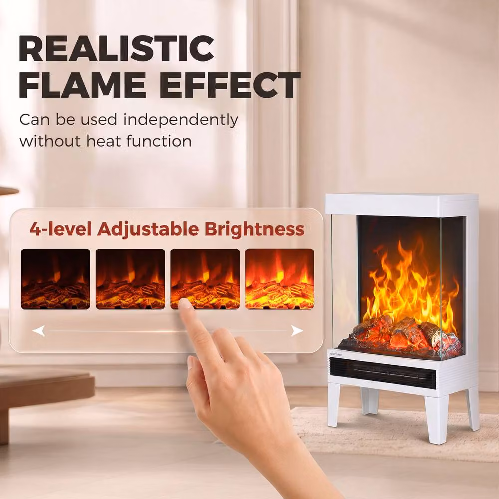 HOMCOM Freestanding Stove with LED Flame Effect in White – 4
