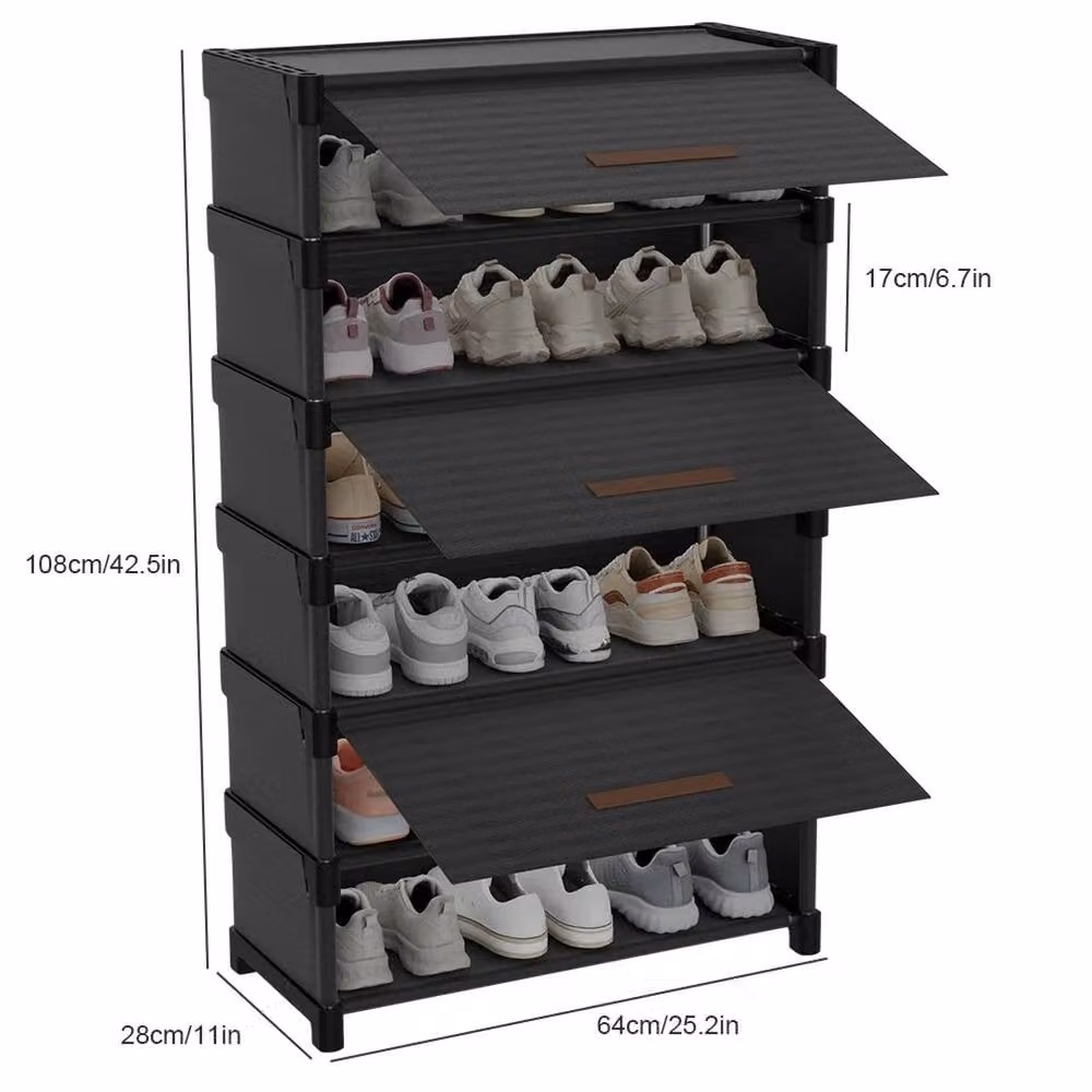KORVIXA Black 3 Drawer Shoe Cabinet with Tilting Compartments, W/D/H: 100 x 100 x 100 cm – 2