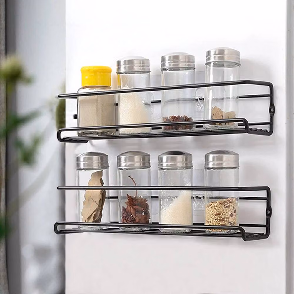 KORVIXA 2 Tier Wall Mounted Metal Spice Rack Holder in Black – 3