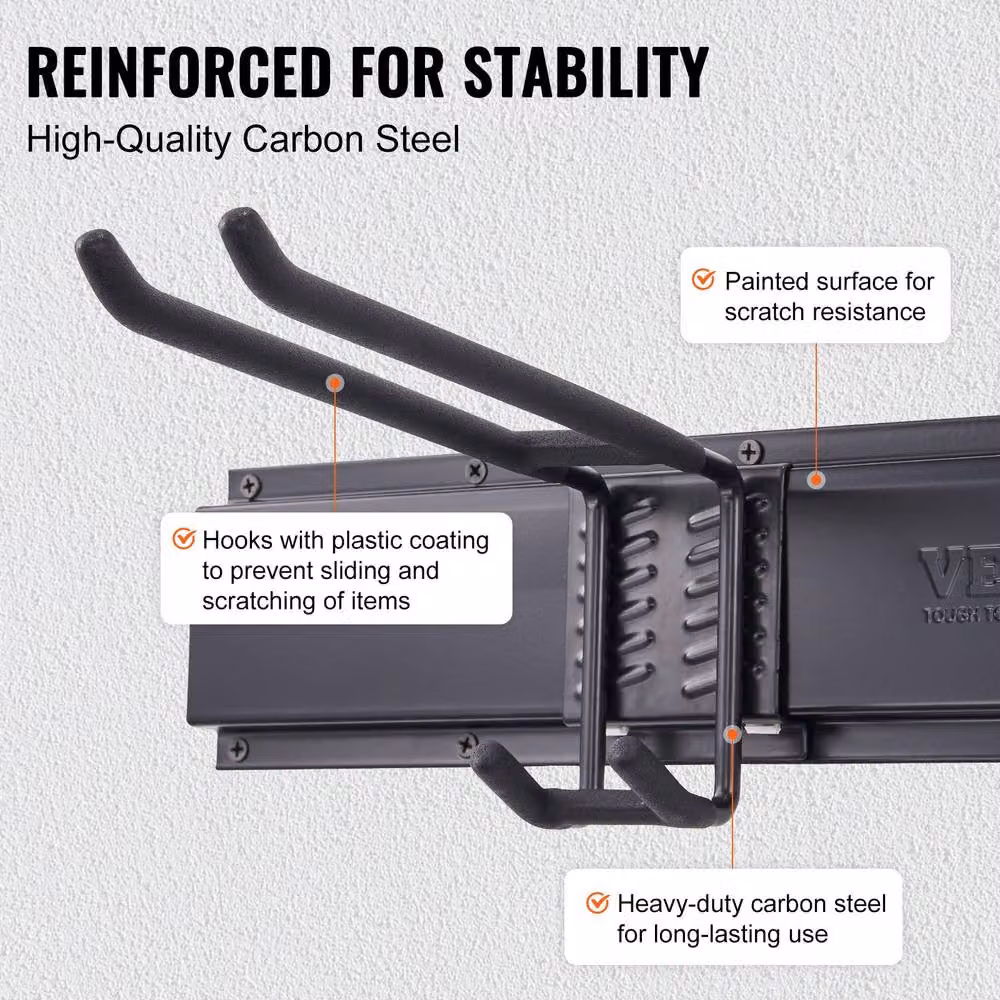 VEVOR Heavy Duty Wall Mount Steel Tool Organizer in Black with 6 Adjustable Hooks – 3