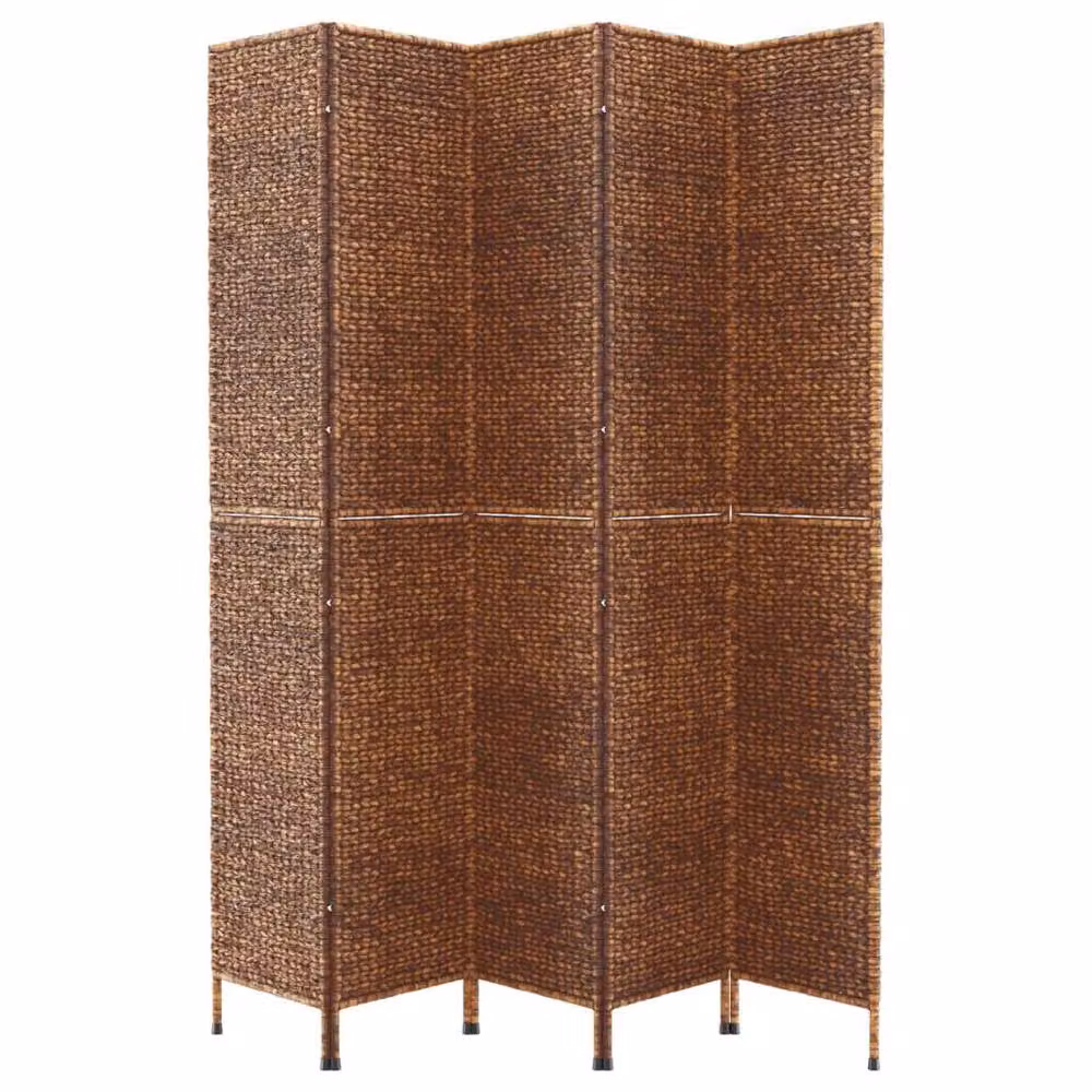 Berkfield Home 5-Panel Water Hyacinth Room Divider in Brown, H 205 cm x W 180 cm – 3