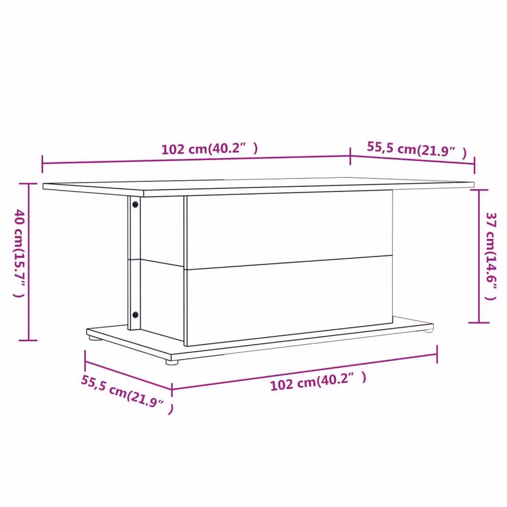 Berkfield Home Modern Black Rectangular Coffee Table in Matt Composite Wood, W: 102 cm, D: 55.5 cm, H: 40 cm – 4