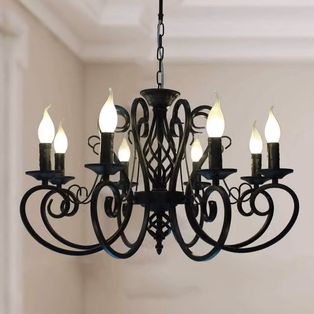 NIVOR French Country Vintage 8-Light Black Metal Candle Chandelier – 1