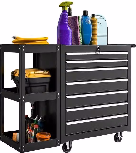 PAWNORA 7 Drawer Lockable Steel Tool Chest on Wheels, Black, W/D/H: 120.0 x 33.5 x 75.0 cm – 1