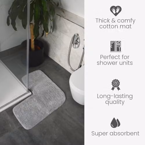 Allure Bath Fashions L-Shaped Corner Shower Mat, 100% Cotton, Grey – 4