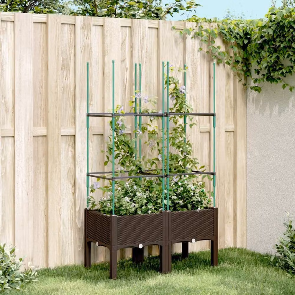Berkfield Home Garden Planter with Trellis in Brown, W/D/H: 80 x 40 x 142.5 cm – 2