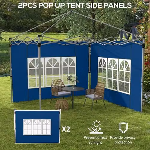 Outsunny Blue Polyester Gazebo Side Panels for 3x3m or 3x4m Pop Up Gazebos, 2 Pack – 3