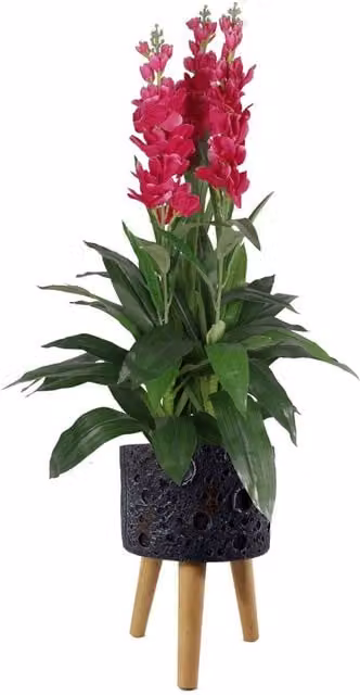 Leaf Luxury Round Indoor Tabletop Planter Cachepot in Grey, W/D/H: 26 x 26 x 44 cm