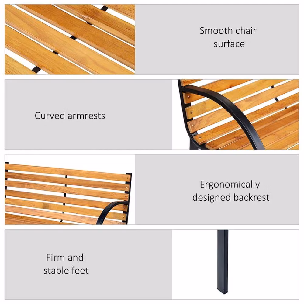 Nordara 2 Seater Modern Garden Bench with Metal Frame and Wood in Brown, W: 100 cm, D: 60 cm – 4