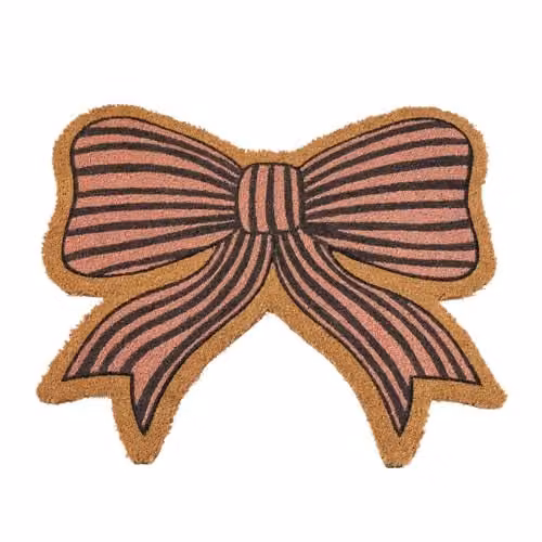 OHS Bow Shaped Coir Doormat, Non-Slip Pink and Brown, W: 50 cm, D: 60 cm