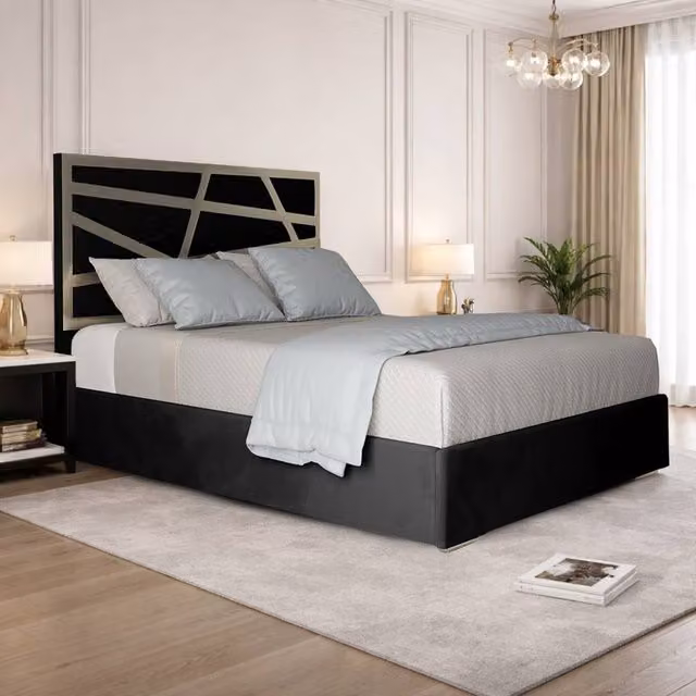 Casani Elveden Upholstered Velvet Designer Bed Frame with Metal Accents, W/D/H: 200 x 189 x 127 cm – 1