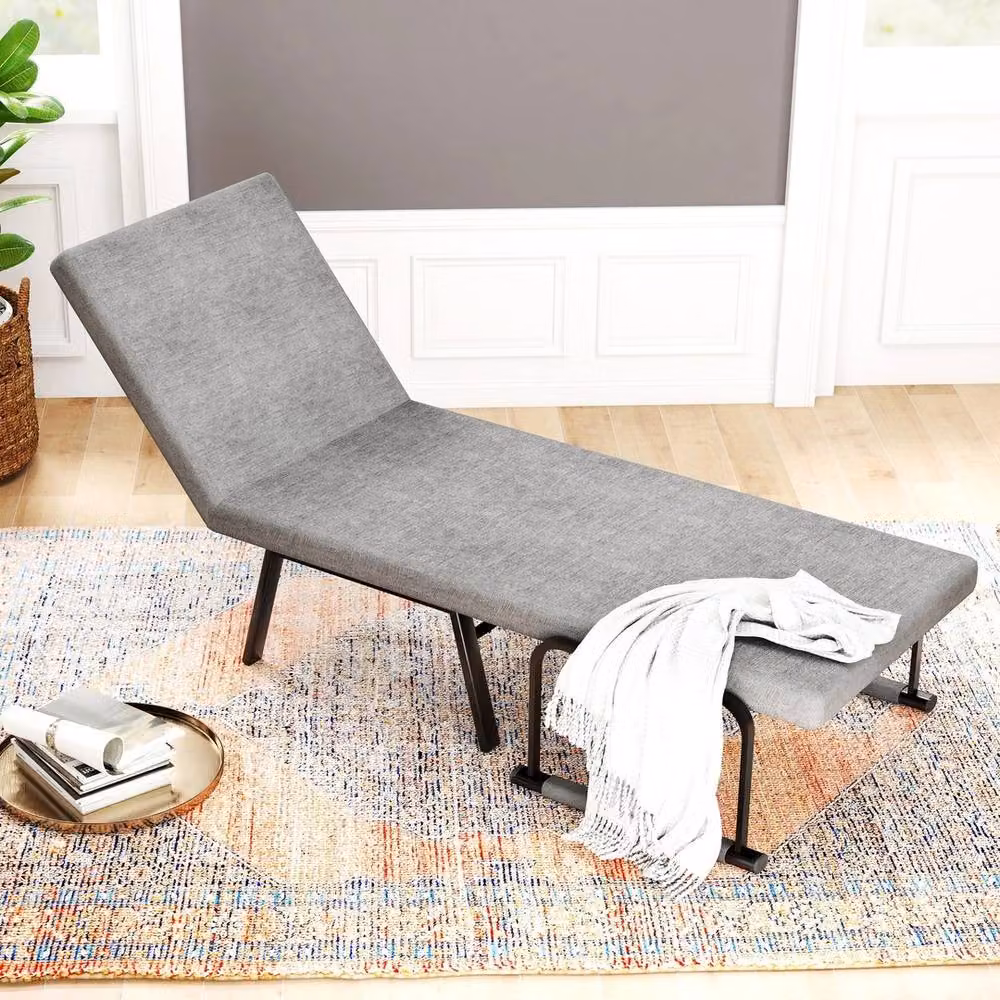 NESTLUNE Single Seat Foldable Fabric Upholstered Sofa Bed in Grey, W/D/H: 100 x 100 x 100 cm – 3