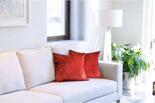 NewEdgeBlinds Red Crushed Velvet Square Cushion Cover, W: 43 cm
