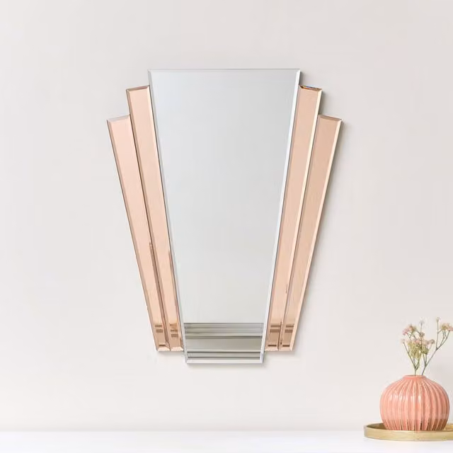 Melody Maison Art Deco Fan Wall Mirror in Pink, W: 60 cm, H: 48 cm