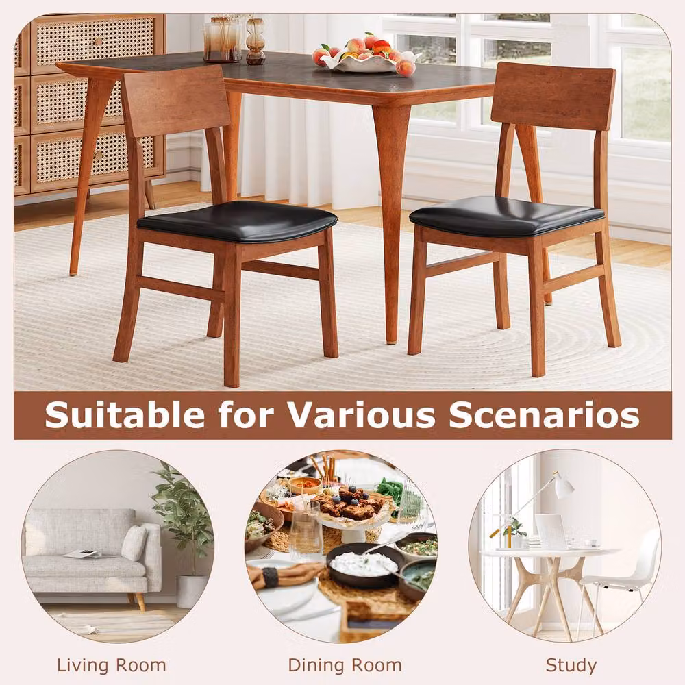 Costway Set of 2 Modern Wooden Dining Chairs with Black Upholstered Seats – 3