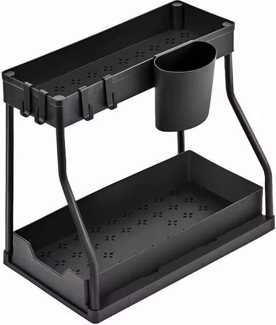 KORVIXA 2 Tier Under Sink Storage Basket, Black, W/D/H: 100 x 100 x 100 cm