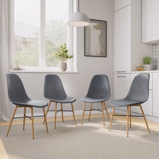 URBNLIVING Tromso Scandinavian Style Dining Chair Set of 4 in Grey Fabric with Wood Effect and Metal Legs