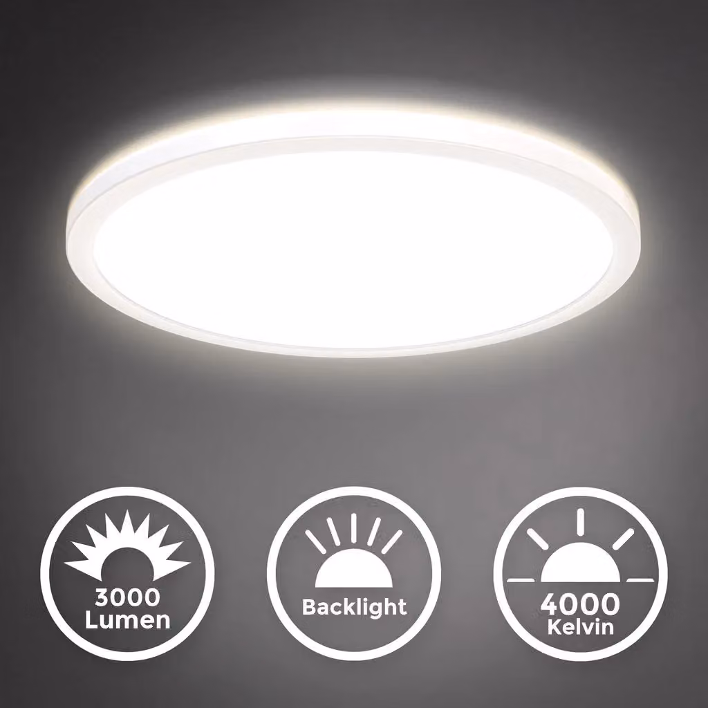 B.K.Licht Modern Round LED Ceiling Light, 22W, 3000Lm, 4000K Neutral White, Dimmable, White – 2