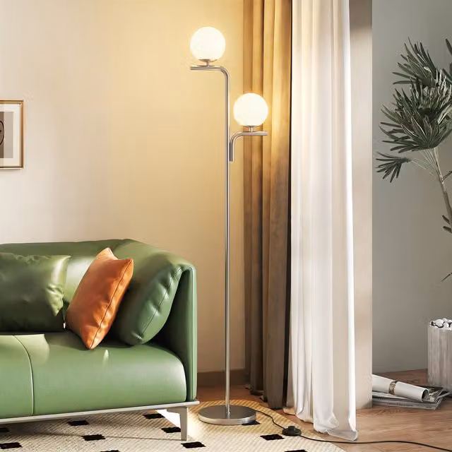 HOMCOM Modern Silver Metal Floor Lamp with Glass Sphere and E27 Bulb Included