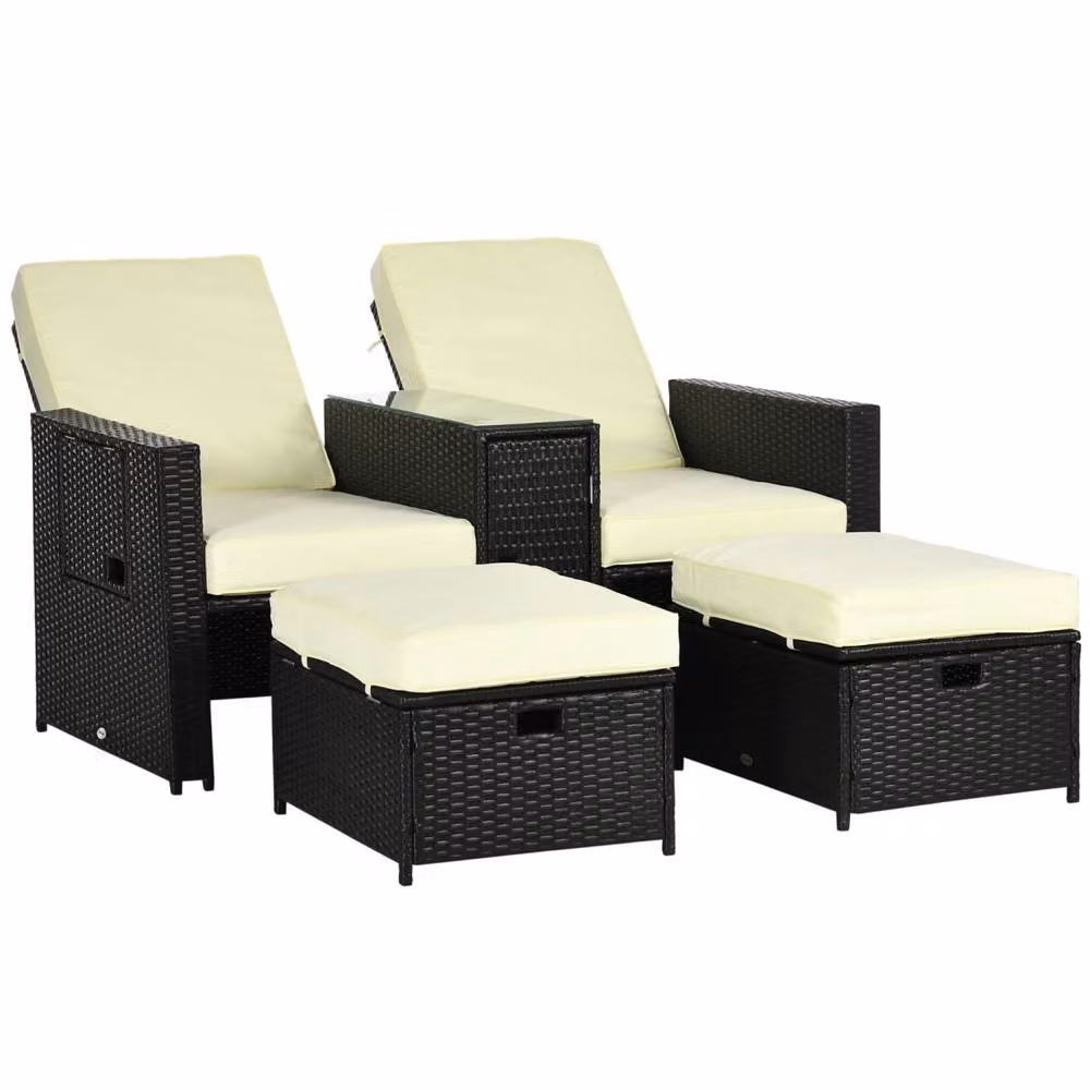 Wyld Haus Niludo Outdoor Rattan Set in Black and Beige with Reclining Chairs – 2