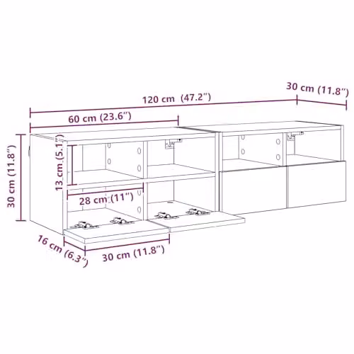 vidaXL Set of 2 Modern Wall-Mounted TV Cabinets in Artisan Oak, Brown – 3