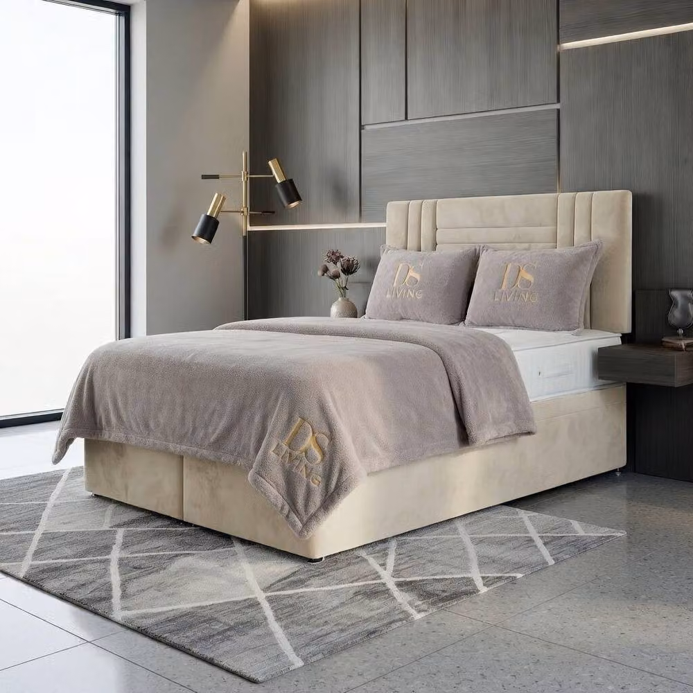 DS Living Orion Single Upholstered Velvet Ottoman Bed in Cream – 2