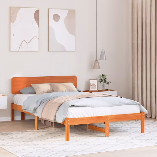 Berkfield Home Solid Pine Wood Bed Frame with Headboard in Wax Brown, 120 x 200 cm – 1