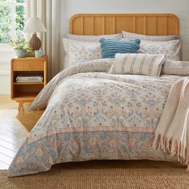 Laura Ashley Semington Reversible Floral Cotton Duvet Cover Bedding Set in Pink