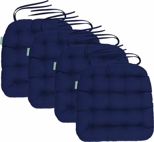 Gardenista Blue Tufted Square Outdoor Garden Chair Cushion Set of 4 with Tie Cords and Water Repellent Polyester Fabric