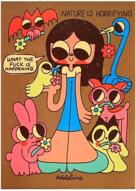 Burger Babie Nature Is Horrifying Multicolour Framed Graphic Paper Poster